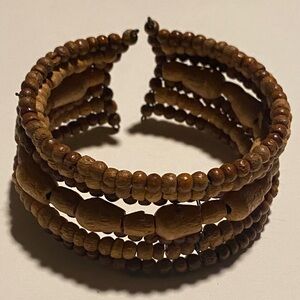 Vintage one size coil wrap Wooden Beaded Bracelet
